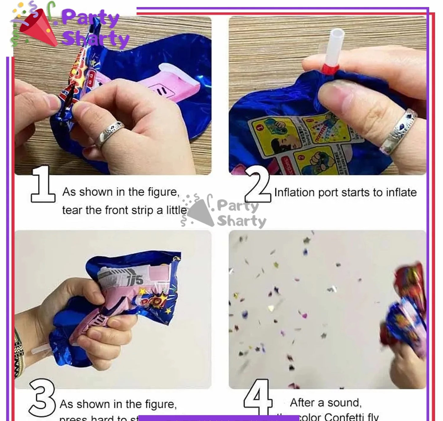 New Design Party balloon Pop Handheld Push Exploding Glitter Confetti Cannon Party Popper Pistol Gun shape balloon