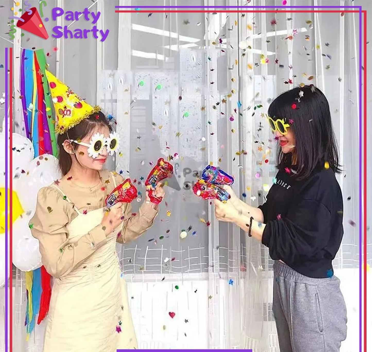New Design Party balloon Pop Handheld Push Exploding Glitter Confetti Cannon Party Popper Pistol Gun shape balloon