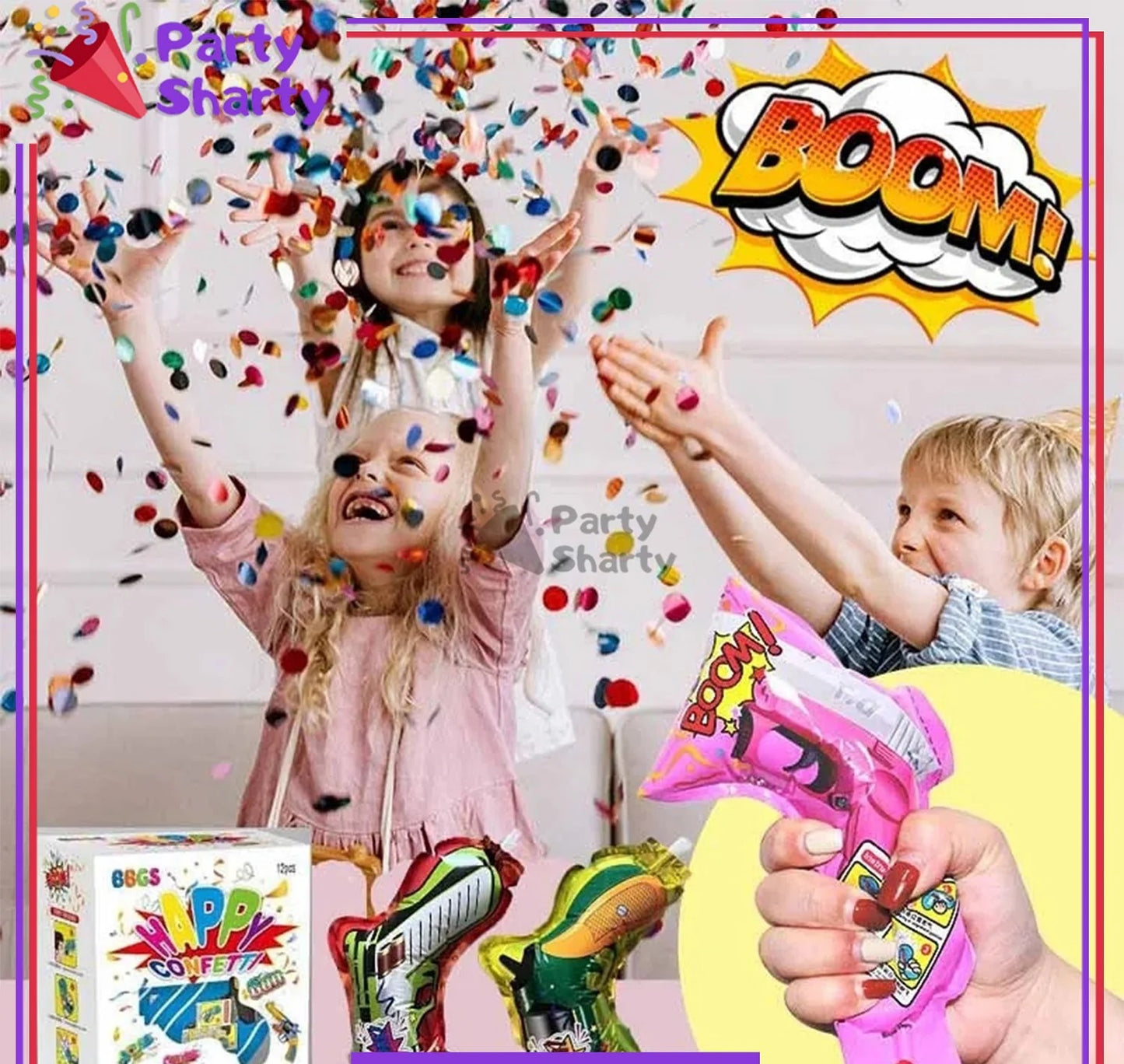 New Design Party balloon Pop Handheld Push Exploding Glitter Confetti Cannon Party Popper Pistol Gun shape balloon