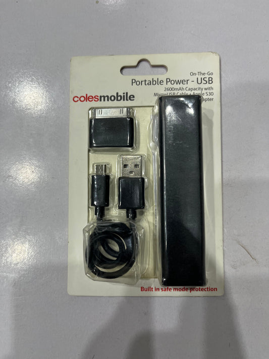 2600mAh Power Bank with Micro Cable & Apple Connector Adapter