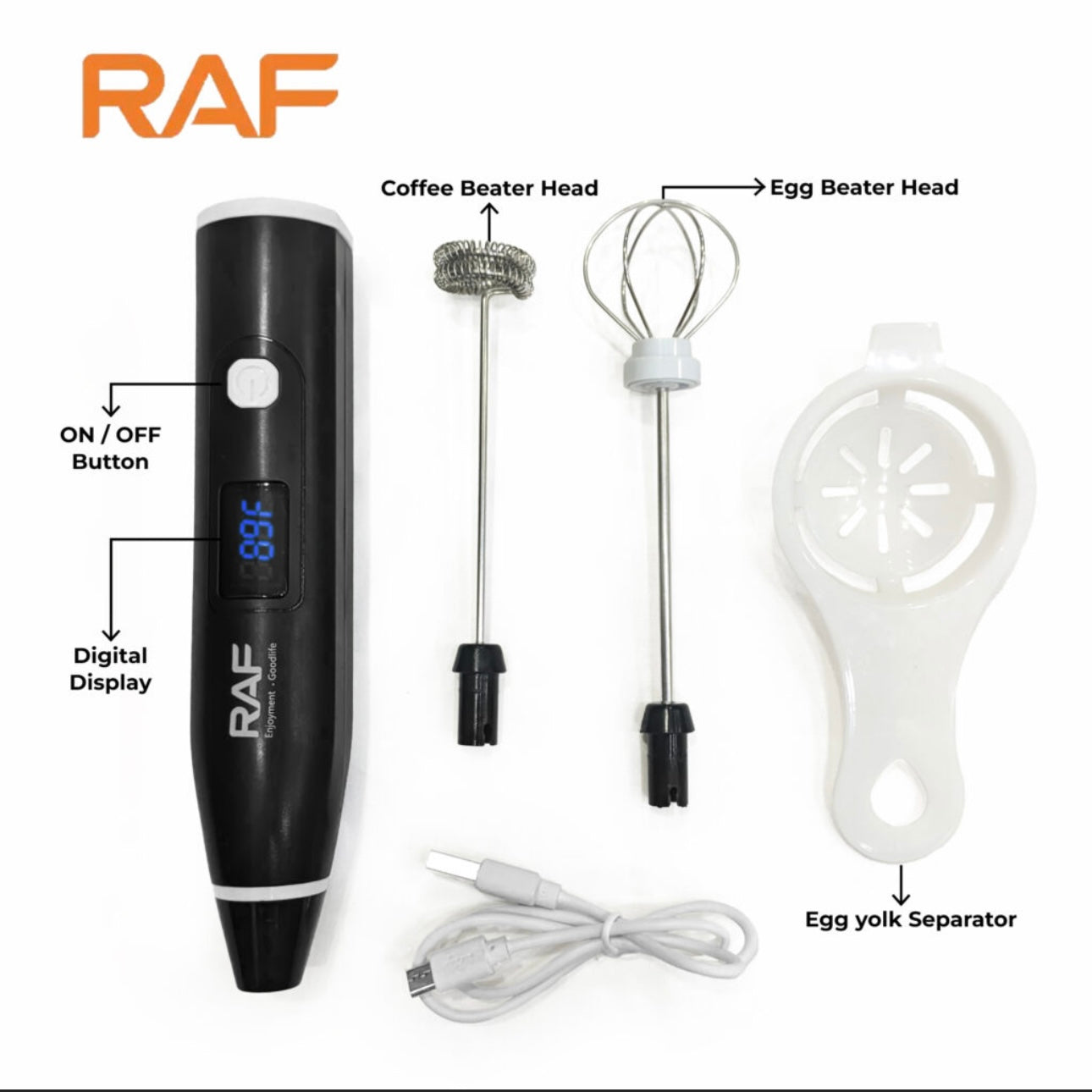 RAF Rechargeable Coffee and Egg Whisker with Digital Display R.322