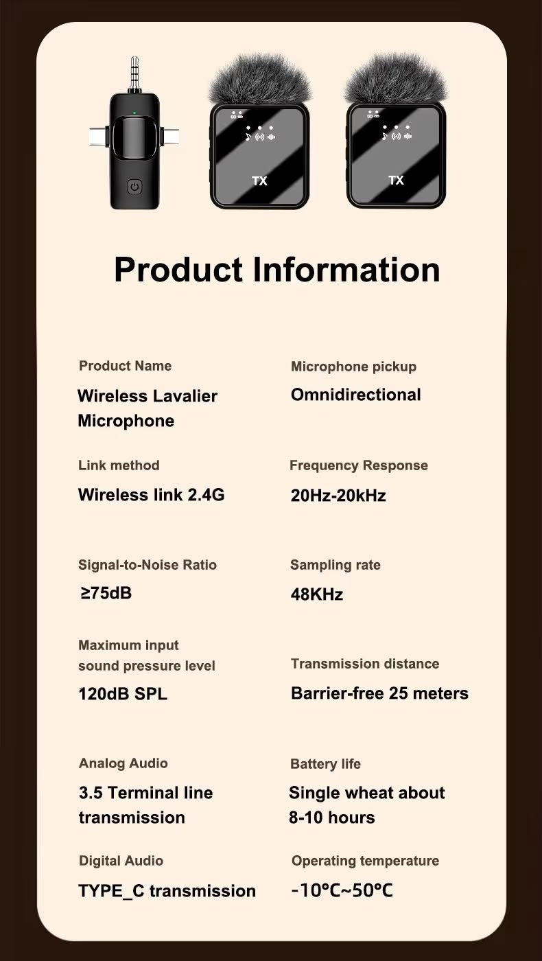 F11-2 3-in-1 Wireless Microphone – Noise Reduction Lavalier Mic