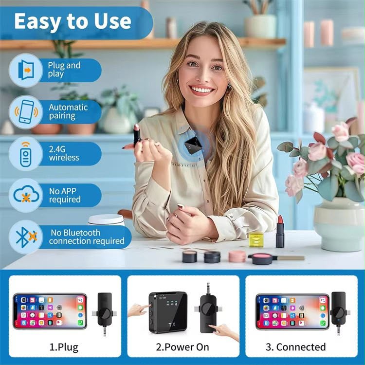 F11-2 3-in-1 Wireless Microphone – Noise Reduction Lavalier Mic